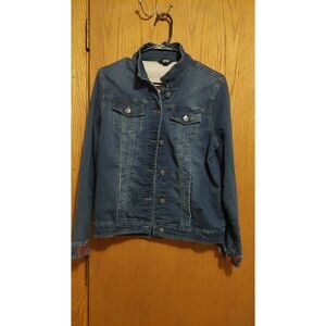 Buffalo David Britton Denim Embroidered Jean Jacket Red Flowers Large